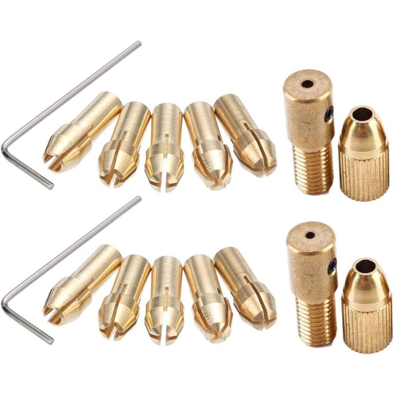 foto del prodotto sollbry 14 pezzi mini mandrino a pinza per mini trapano elettrico mandrino a pinza per trapano in ottone set mandrino di serraggio per 0,5 3 mm con