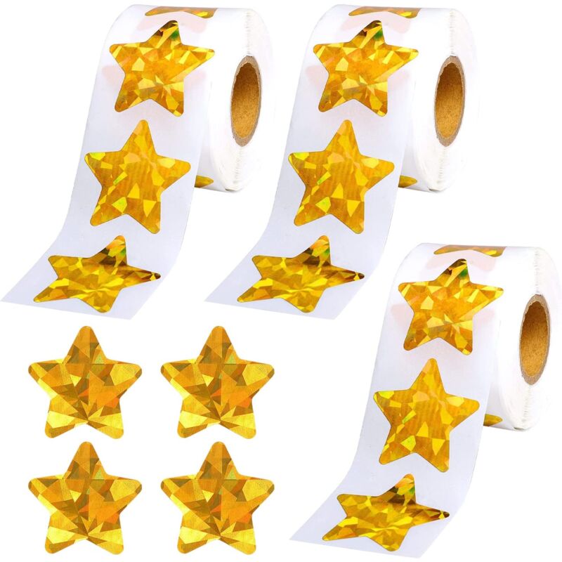 foto del prodotto sollbry 1500 adesivi a forma di stella, adesivi premio, adesivi in rotolo, adesivi a forma di stella da 1 pollice, premi per bambini in classe 3