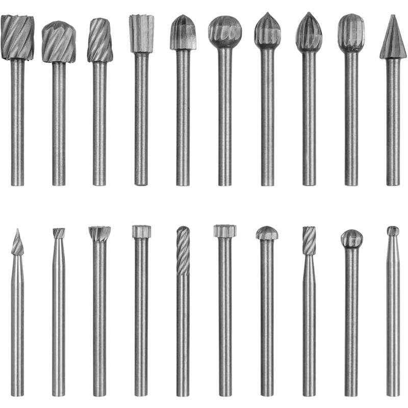 foto del prodotto sollbry 20 pezzi di frese rotanti hss con gambo da 3 mm, frese rotanti in acciaio rapido per fresatura, intaglio, lucidatura, legno, pietra, metallo