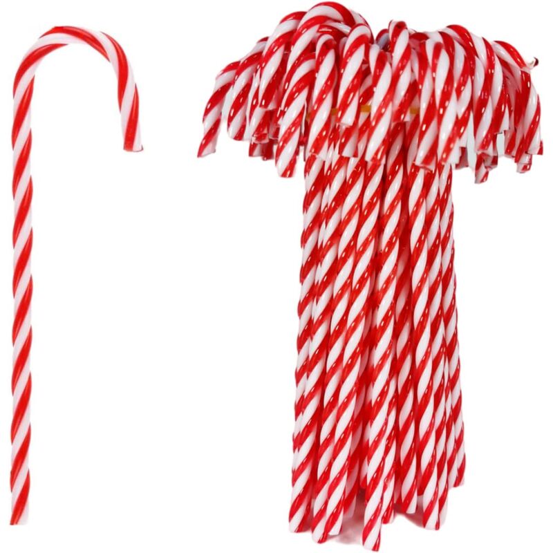 foto del prodotto sollbry 24 pezzi di bastoncini di zucchero natalizi in plastica, decorazioni da appendere per albero di natale, decorazioni per feste da interno ed