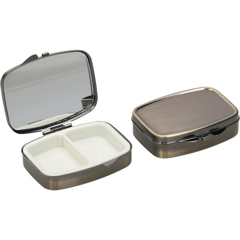 foto del prodotto sollbry 2x portapillole 2 scomparti 2x mini porta tablet scompartimentato portapillole portatile per medicinali da viaggio in ufficio bronzo