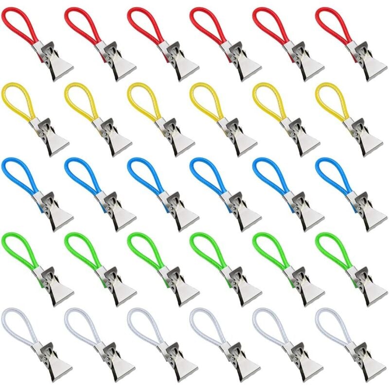 foto del prodotto sollbry 30 pezzi clip per strofinacci da cucina gancio per asciugamano da cucina testa in metallo e cordino in plastica clip antiruggine per