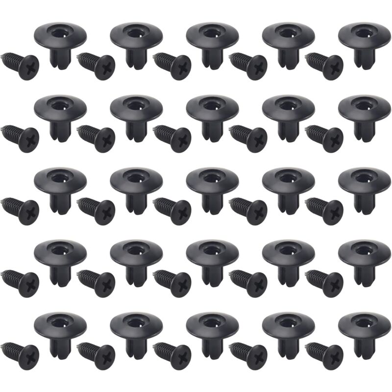 foto del prodotto sollbry 30 pezzi di rivetti a pressione in plastica per paraurti, parafango, porta, clip, foro 8 mm, neri