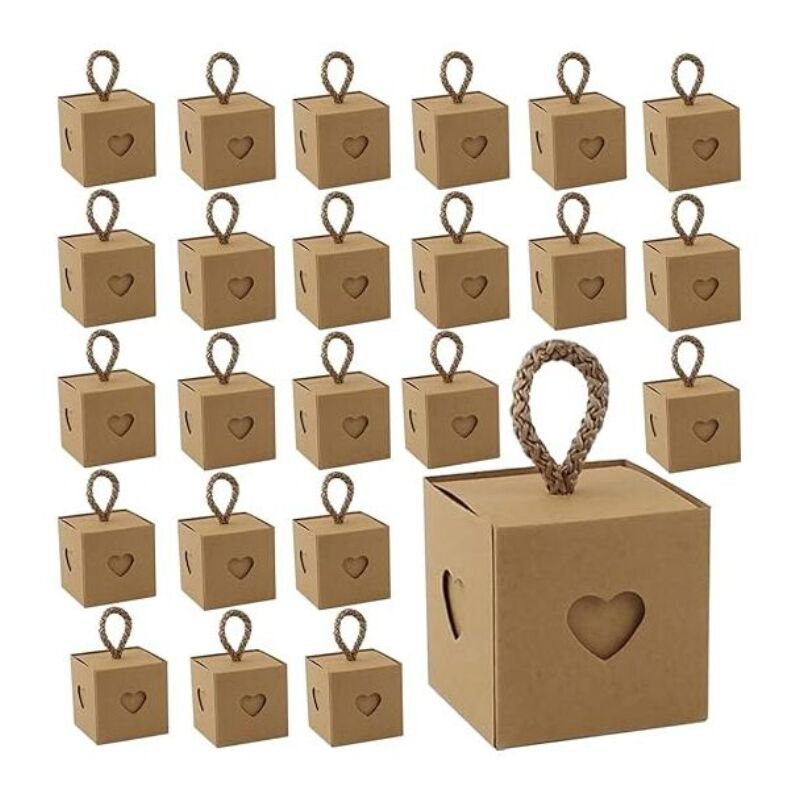 foto del prodotto sollbry 30 pezzi di scatole regalo, scatole per bomboniere, scatole regalo in cartone, mini scatole regalo in carta kraft a forma di cuore per
