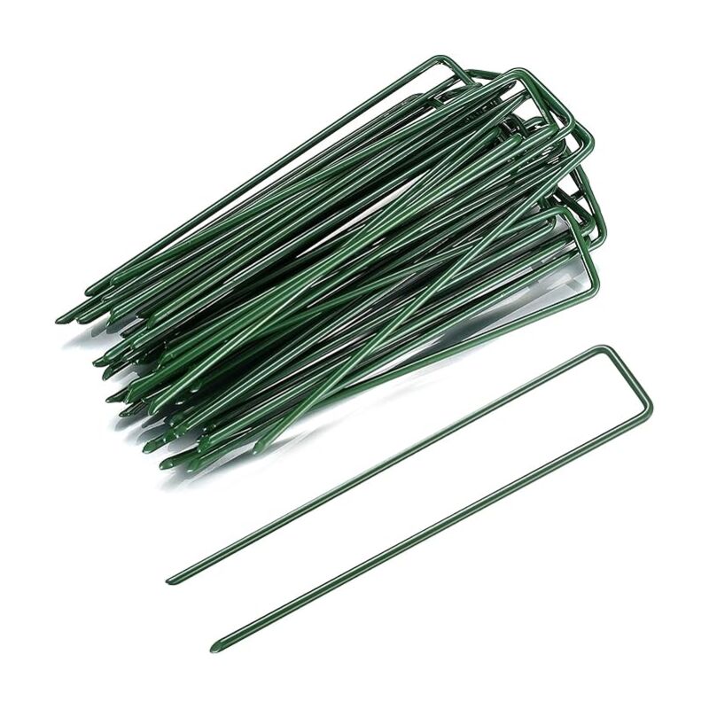 foto del prodotto sollbry 30 picchetti da giardino in metallo verde a forma di u per erba artificiale, per erbacce, tessuto, tappeto, erba sintetica, tenda, rete