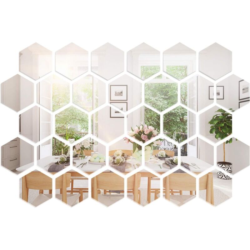 foto del prodotto sollbry 36 pezzi adesivi murali esagonali in acrilico rimovibili con specchio a nido d ape per la decorazione della casa, soggiorno, camera da