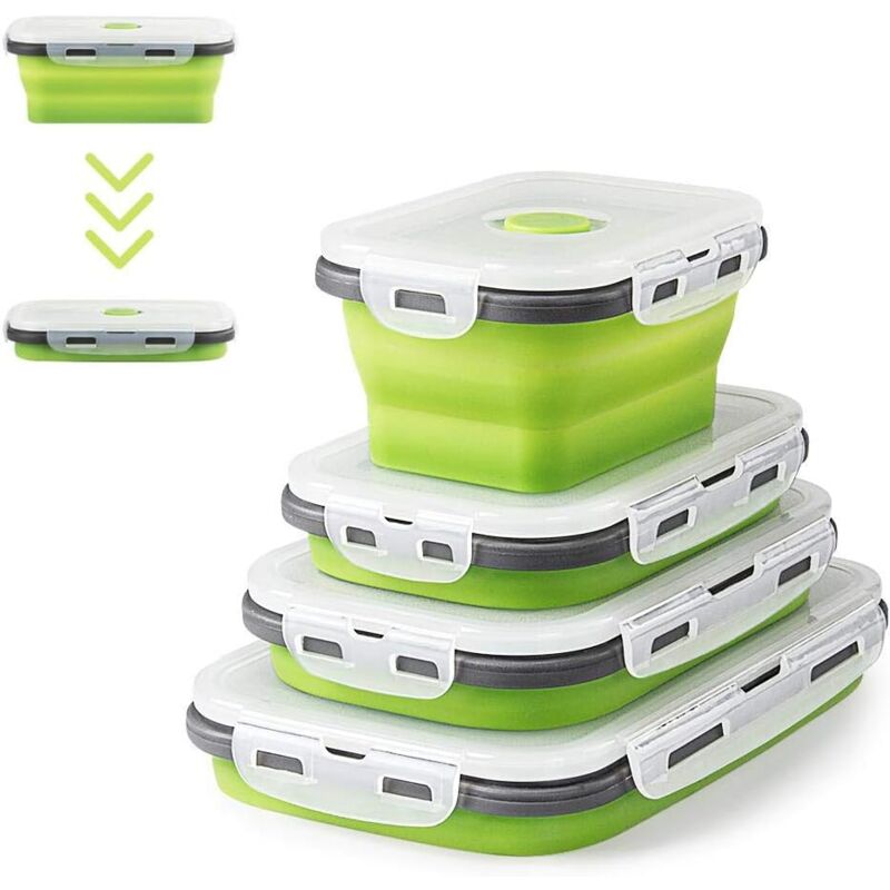 foto del prodotto sollbry 4 contenitori per il pranzo pieghevoli in silicone, contenitori per alimenti in silicone retrattili, bento box per il pranzo, contenitori
