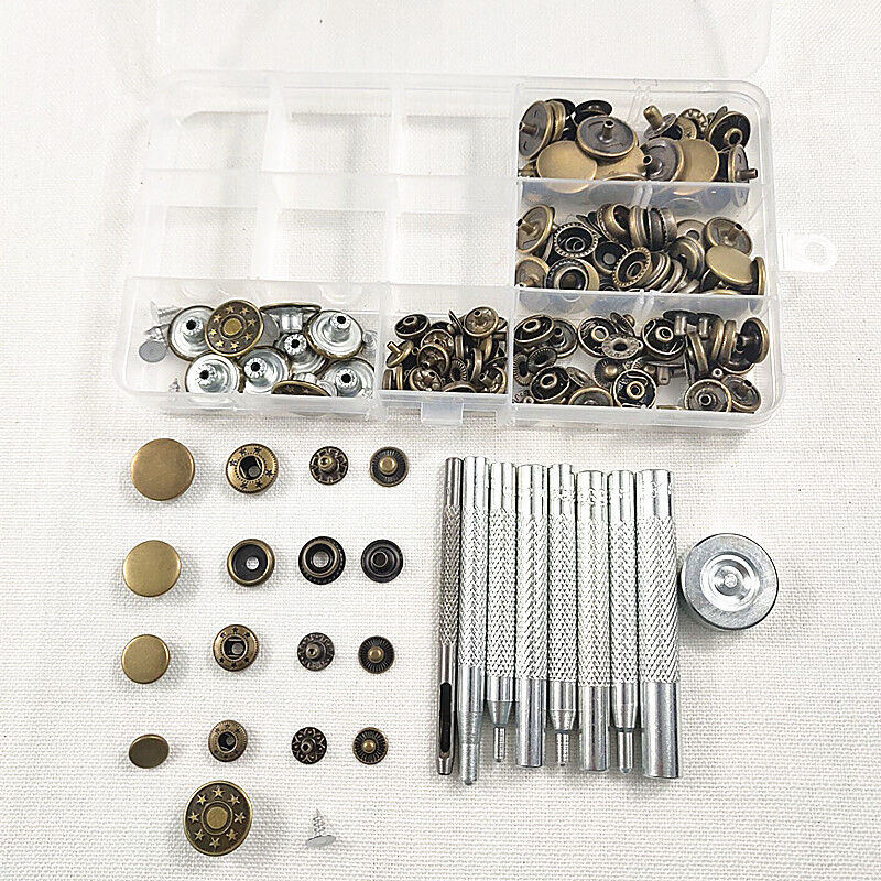 foto del prodotto sollbry 40 pezzi di bottoni automatici senza cuciture con 9 pezzi di strumenti di fissaggio in metallo per cucire jeans in pelle, portafogli e