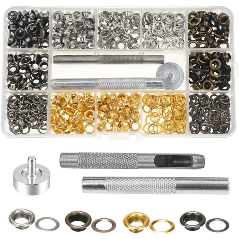 foto del prodotto sollbry 400 pezzi di occhielli da 5 mm, kit di occhielli in ottone con 3 strumenti di installazione e scatola di immagazzinaggio per cucire scarpe