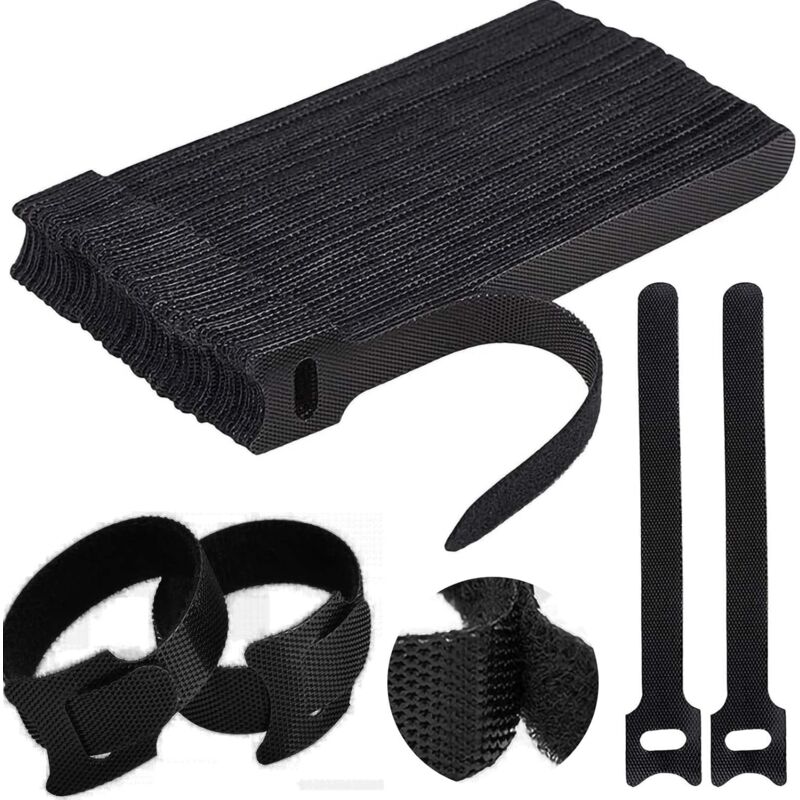 foto del prodotto sollbry 50 fascette fermacavi nere multiuso, clip per cavi riutilizzabili, 12 x 150 mm, resistenti al calore, portacavi usb, organizer da scrivania