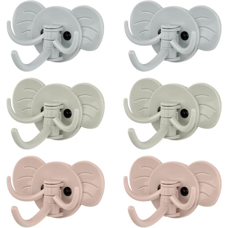foto del prodotto sollbry 6 ganci adesivi da parete, 3 in 1 ganci creativi a forma di animale, ganci appendiabiti a forma di elefante, ganci decorativi rotanti da