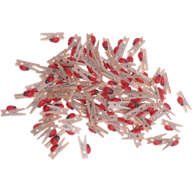 foto del prodotto sollbry 96 pezzi mollette rosse per bucato decorazioni bosco mini mollette in legno coccinella bottoni artigianato piccole mollette in legno foto