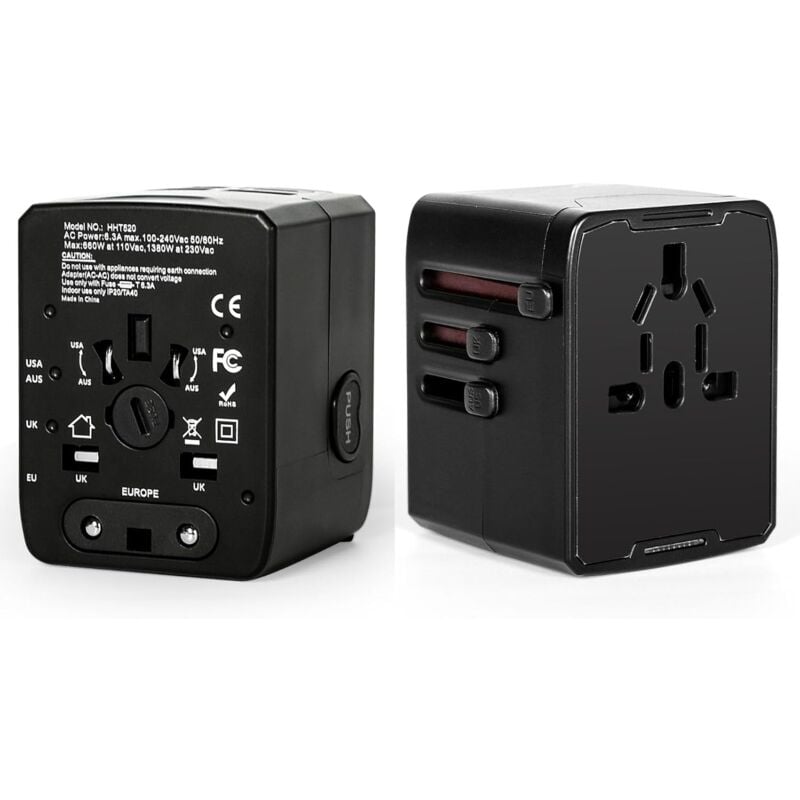 foto del prodotto sollbry adattatore da viaggio, adattatore da viaggio universale, caricabatterie da viaggio internazionale, 3 usb e 1 adattatore ca da parete