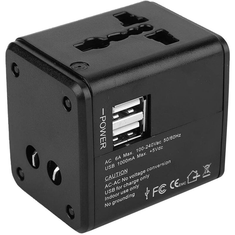 foto del prodotto sollbry adattatore da viaggio universale per tutto il mondo, adattatore da viaggio internazionale multifunzione con doppia porta usb ca 110250v 6a