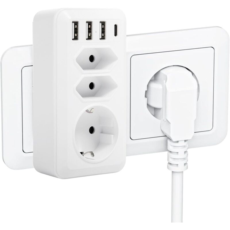foto del prodotto sollbry adattatore multipresa, multipresa da parete 7 in 1, adattatore multipresa da parete, 3 prese, spina europea da 4000 w 16 a con 3 porte