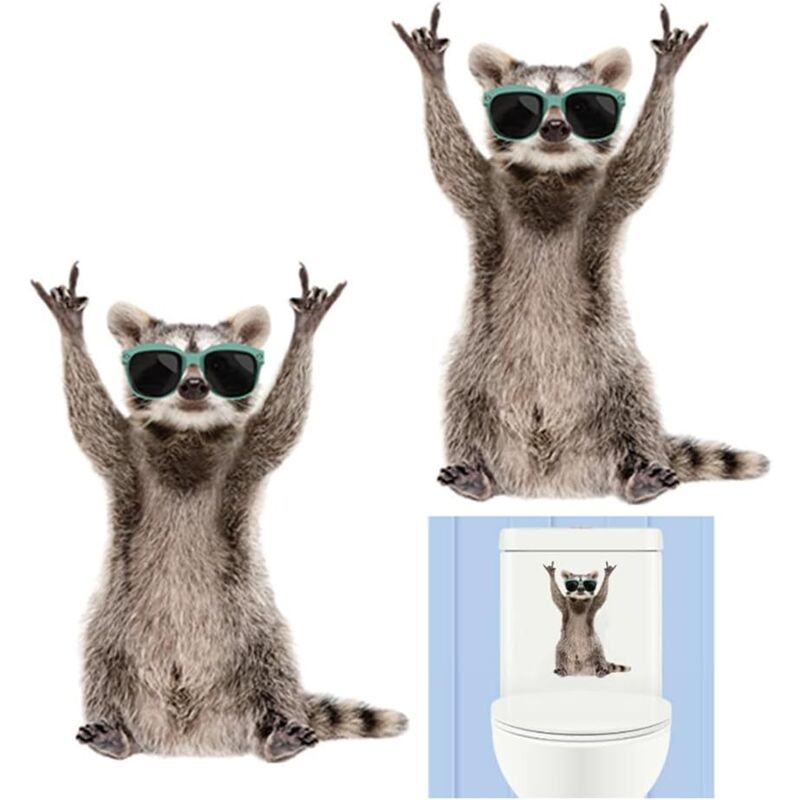 foto del prodotto sollbry adesivi 3d a forma di procione, 2 pezzi, simpatici adesivi da parete per bagno, impermeabili, rimovibili, per auto e animali.