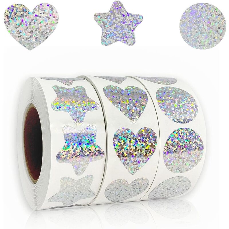 foto del prodotto sollbry adesivi glitterati argentati, adesivi a forma di cuore multicolore per matrimonio, adesivi a forma di cuore per san valentino, adesivi per