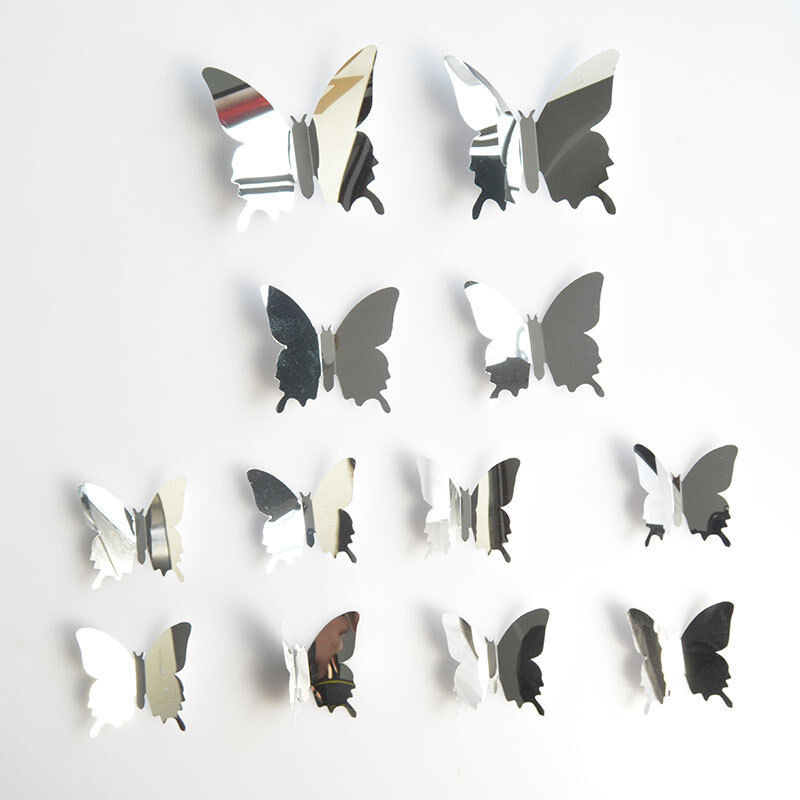 foto del prodotto sollbry adesivi murali a forma di farfalla argentata, 12 pezzi, decorazioni murali a forma di farfalla, adesivi murali per camera da letto, adesivi