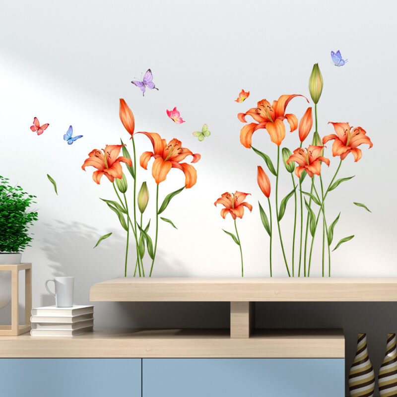 foto del prodotto sollbry adesivi murali a forma di farfalla e fiore, adesivi murali a forma di fiore rosso, adesivi murali a forma di pianta e fiore, decorazioni