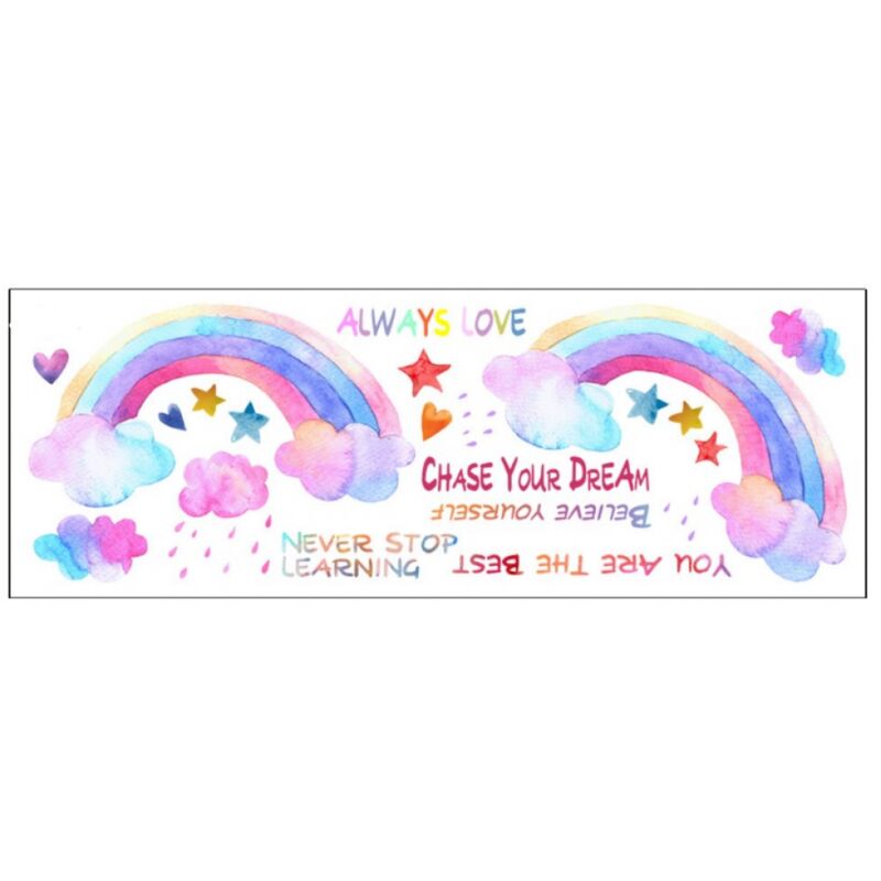 foto del prodotto sollbry adesivi murali arcobaleno colorati, adesivi murali sole e nuvole arcobaleno acquerello, adesivi murali stella cuore farfalla adesivi murali