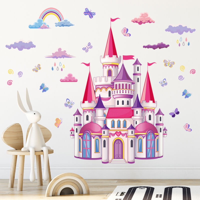 foto del prodotto sollbry adesivi murali castello per bambini, adesivi murali principessa, adesivi decorativi per cameretta, decorazione per bambina