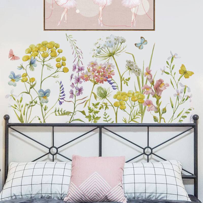 foto del prodotto sollbry adesivi murali con fiori da giardino, adesivi murali murali con fiori, piante, farfalle, farfalle per ragazze, camera da letto, soggiorno,