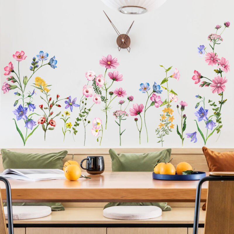 foto del prodotto sollbry adesivi murali con fiori da giardino viola, adesivi murali con piante senza fiori per camera da letto, soggiorno, ufficio