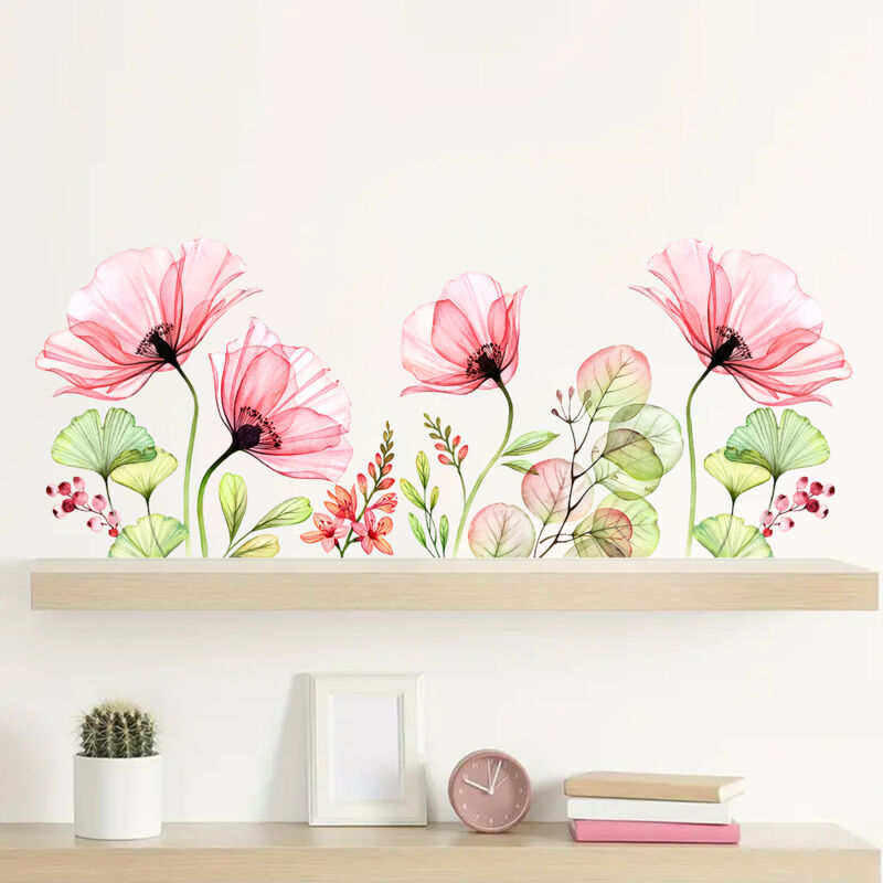 foto del prodotto sollbry adesivi murali fiori papaveri adesivi murali acquerello rose floreali adesivi decorativi soggiorno cucina camera da letto bambini