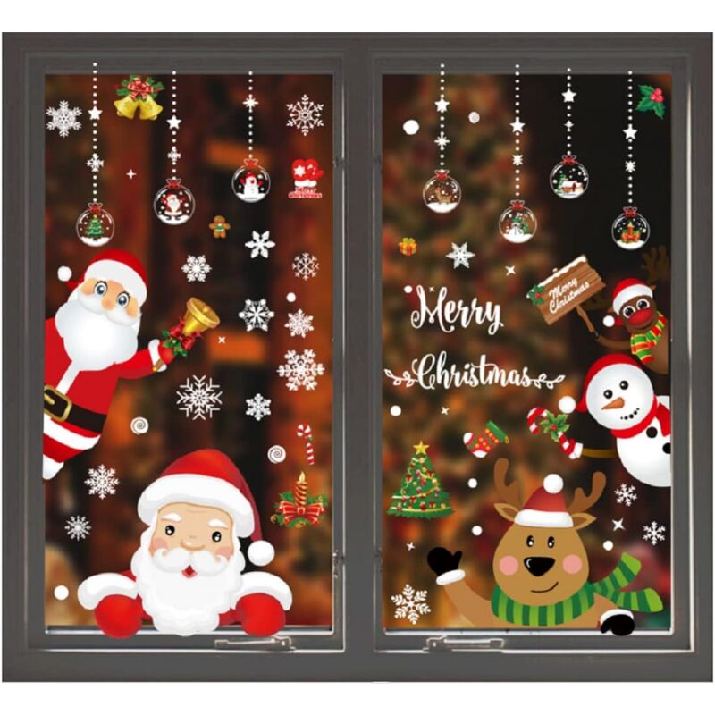 foto del prodotto sollbry adesivi per finestre natalizi, adesivi statici, babbo natale, pupazzo di neve, cervo, fiocco di neve, vinile rimovibile, albero di natale,