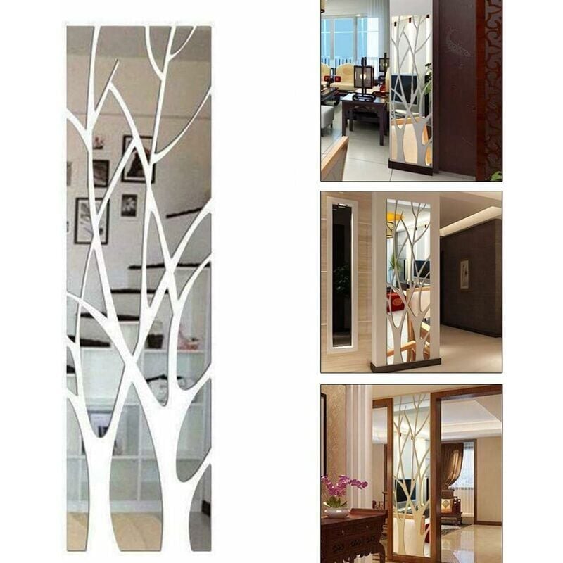 foto del prodotto sollbry adesivo da parete con specchio acrilico 3d, motivo a rami di albero, rimovibile, per camera da letto, soggiorno, bagno, wc, decorazione