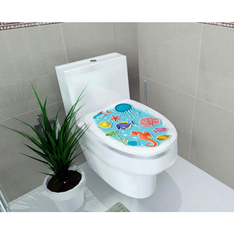 foto del prodotto sollbry adesivo da parete per sedile del water, decorazione per bagno, immagine in vinile, decorazione per la casa, vita marina fai da te