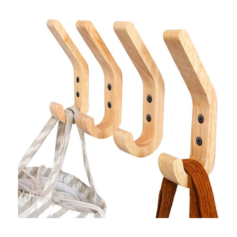 foto del prodotto sollbry appendiabiti da parete in legno massello 4 pezzi ganci di design in rovere lucidato a mano capacit 10 kg per cucina, camera da letto