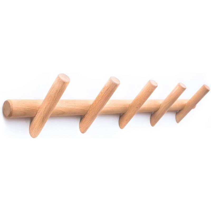 foto del prodotto sollbry appendiabiti e cappelliera moderni da parete 5 ganci, bellissimo appendiabiti da ingresso in legno con pioli ganci per accappatoio in