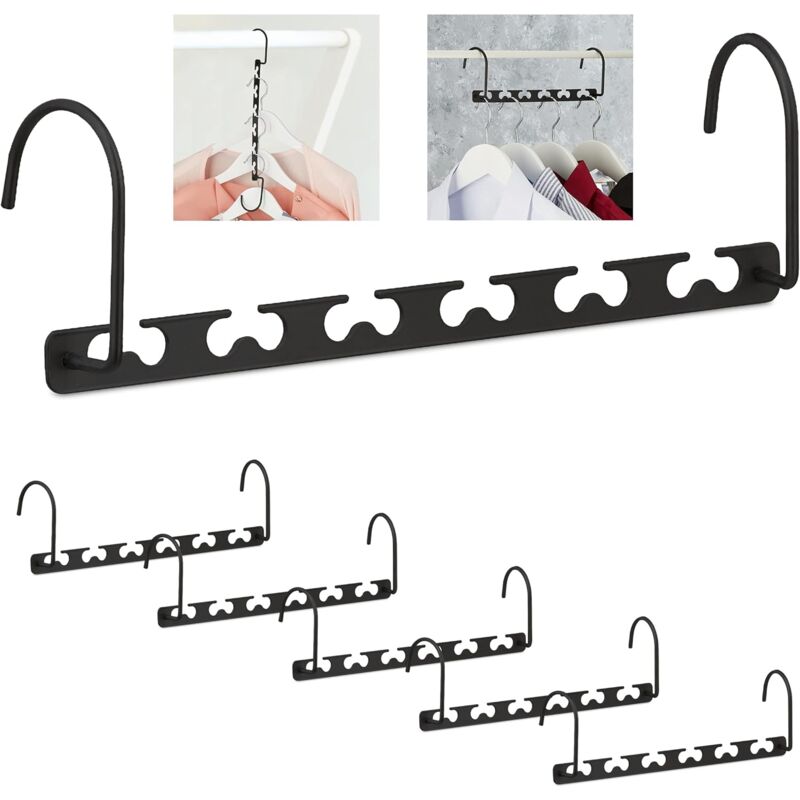 foto del prodotto sollbry appendiabiti magico, confezione da 6, orizzontale, verticale, salvaspazio, 25,4 cm, organizer in metallo, nero