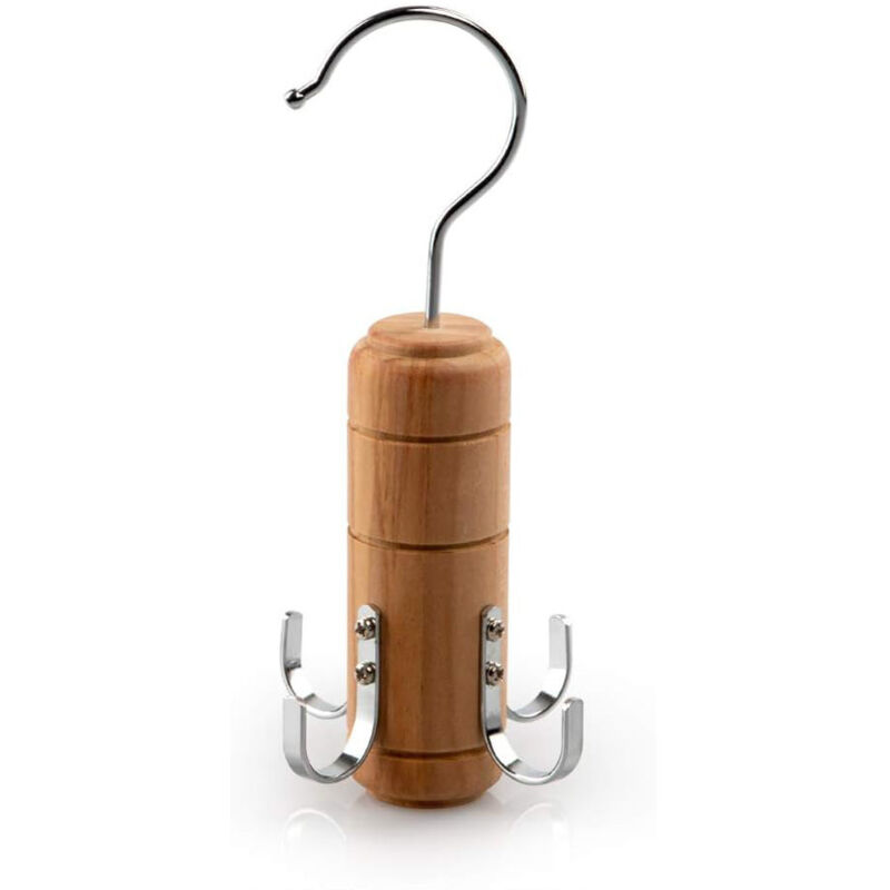 foto del prodotto sollbry appendino in legno per cintura, 4 ganci, per sciarpe, cravatte, organizer per accessori da armadio, rotazione a 360 gradi colore legno 