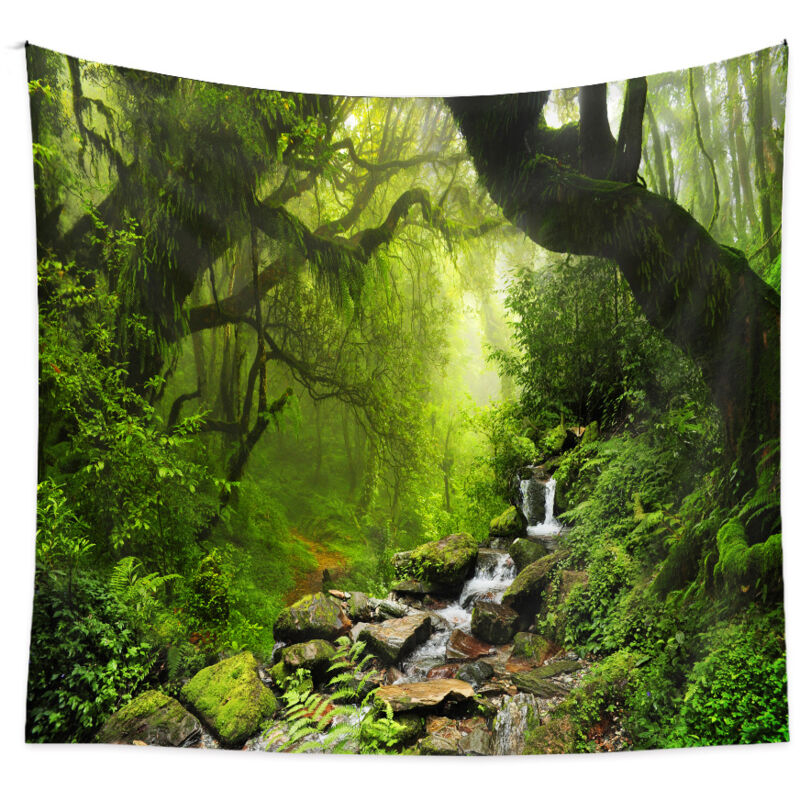 foto del prodotto sollbry arazzo decorativo da parete per camera da letto foresta tropicale, natura, piante ecologiche, cascata 200 x 150 cm carta da parati in