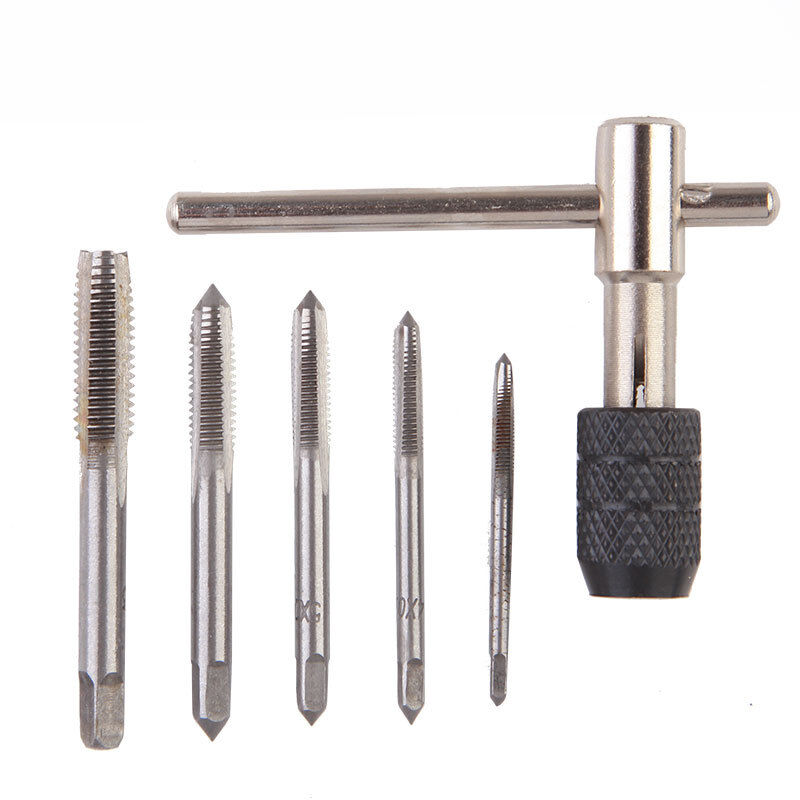 foto del prodotto sollbry assortimento di 5 maschi a scanalatura dritta a mano metrici m3 m4 m5 m6 m8 con 1 chiave regolabile, set di maschi per filettatura in
