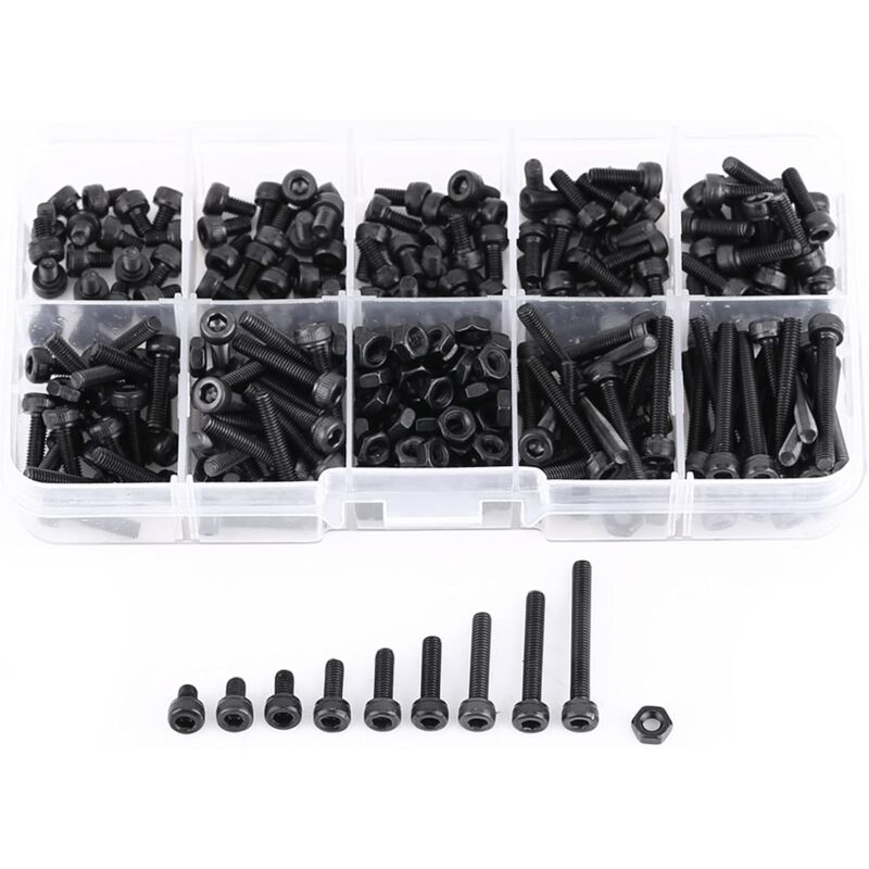 foto del prodotto sollbry assortimento di viti a testa cilindrica con esagono incassato, dadi, m3 12,9, kit di fissaggio per macchine metriche, 280 pezzi, lunghezza