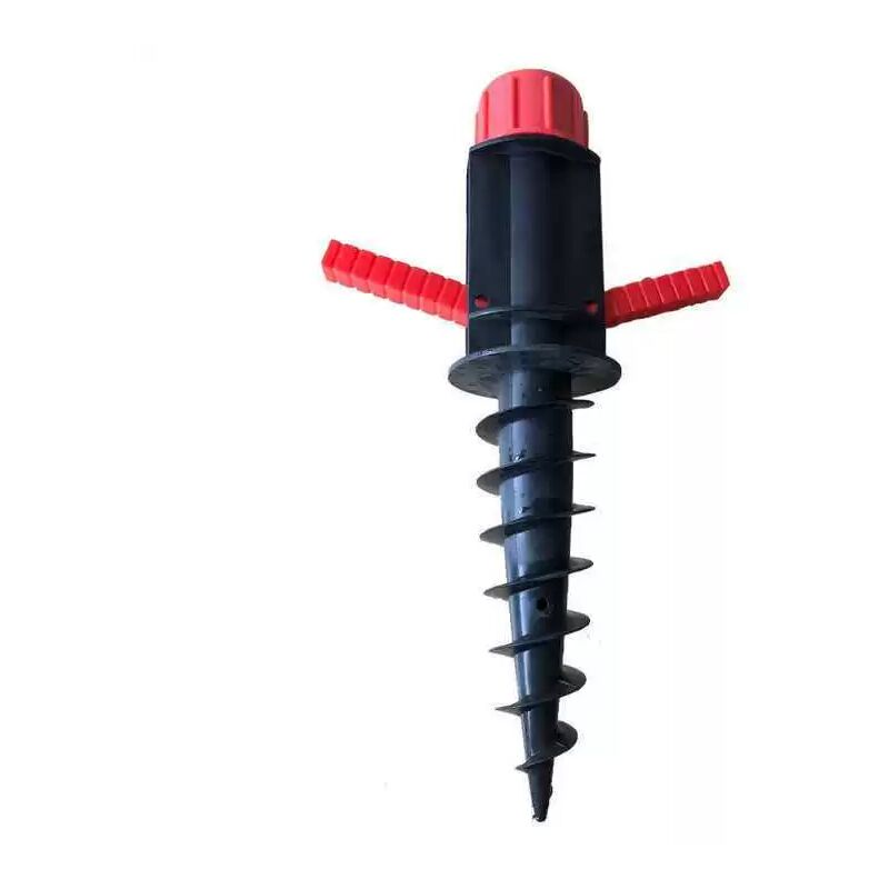 foto del prodotto sollbry base nera, supporto per ombrellone, montaggio a vite, presa a terra, diametri 19 32 mm, campeggio, spiaggia, rosso