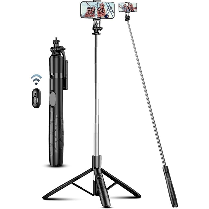 foto del prodotto sollbry bastone per selfie da 163,5 cm, treppiede per smartphone, bastone per selfie estensibile, treppiede per telefono con telecomando e supporto