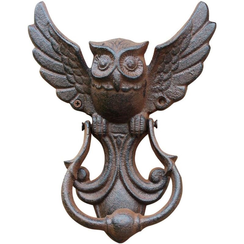 foto del prodotto sollbry batacchio per porta a forma di gufo, maniglia per porta in ghisa, stile antico, per porte di casa, decorativo, per il tuo giardino casa in