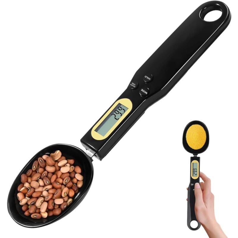foto del prodotto sollbry bilancia da cucina digitale con cucchiaio, 500 g 0,1 g, per alimenti, cucchiaio dosatore elettronico nero con display lcd digitale, per