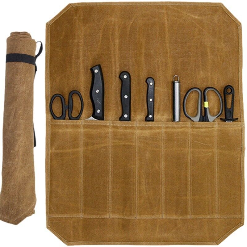 foto del prodotto sollbry borsa per coltelli da chef con 7 scomparti per campeggio, borsa per attrezzi, custodia per coltelli e cucchiai, borsa professionale per