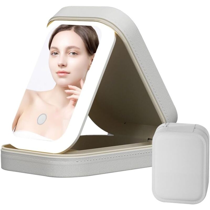foto del prodotto sollbry borsa per il trucco con specchio a led, borsa per il trucco portatile a led a 3 colori, borsa per il trucco ricaricabile regolabile,