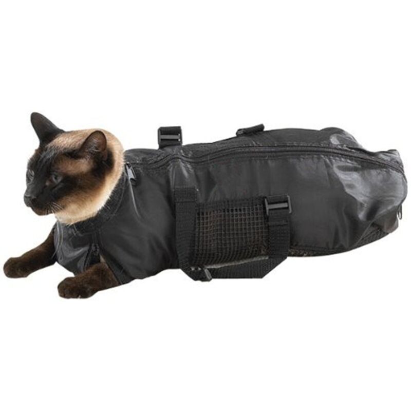 foto del prodotto sollbry borsa per la toelettatura dei gatti, borsa da doccia regolabile in rete per gatti, antigraffio e traspirante, resistente ai morsi di gatto