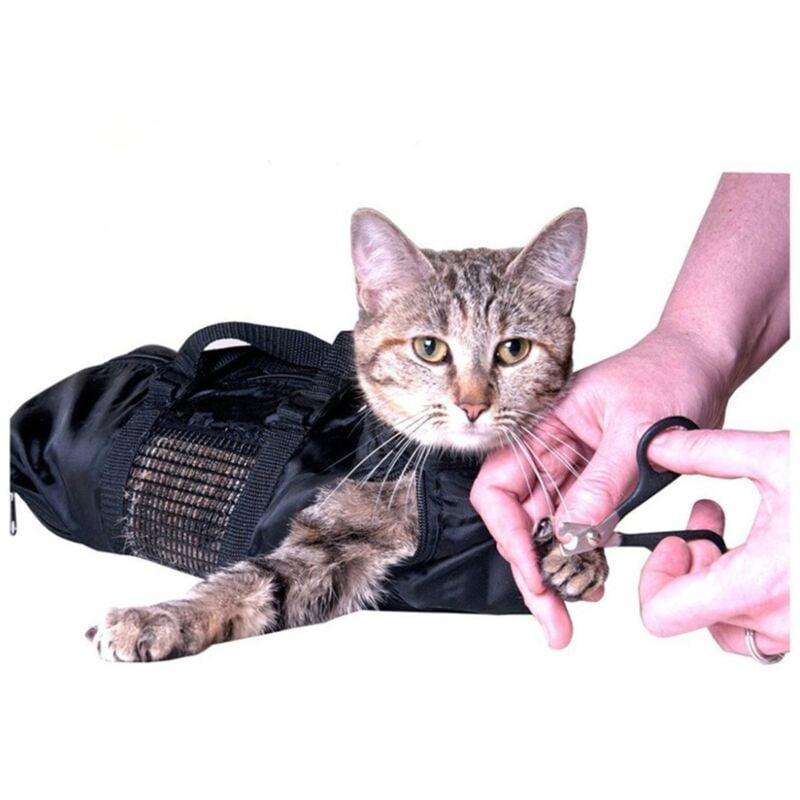 foto del prodotto sollbry borsa per la toelettatura dei gatti, borsa da doccia regolabile in rete per gatti, antigraffio e traspirante, resistente ai morsi di gatto