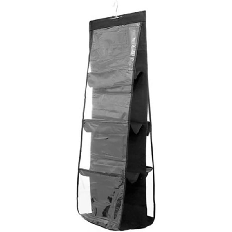 foto del prodotto sollbry borsa trasparente da appendere alla parete, borsa portaoggetti in pelle con gancio colore 8 tasche nero 