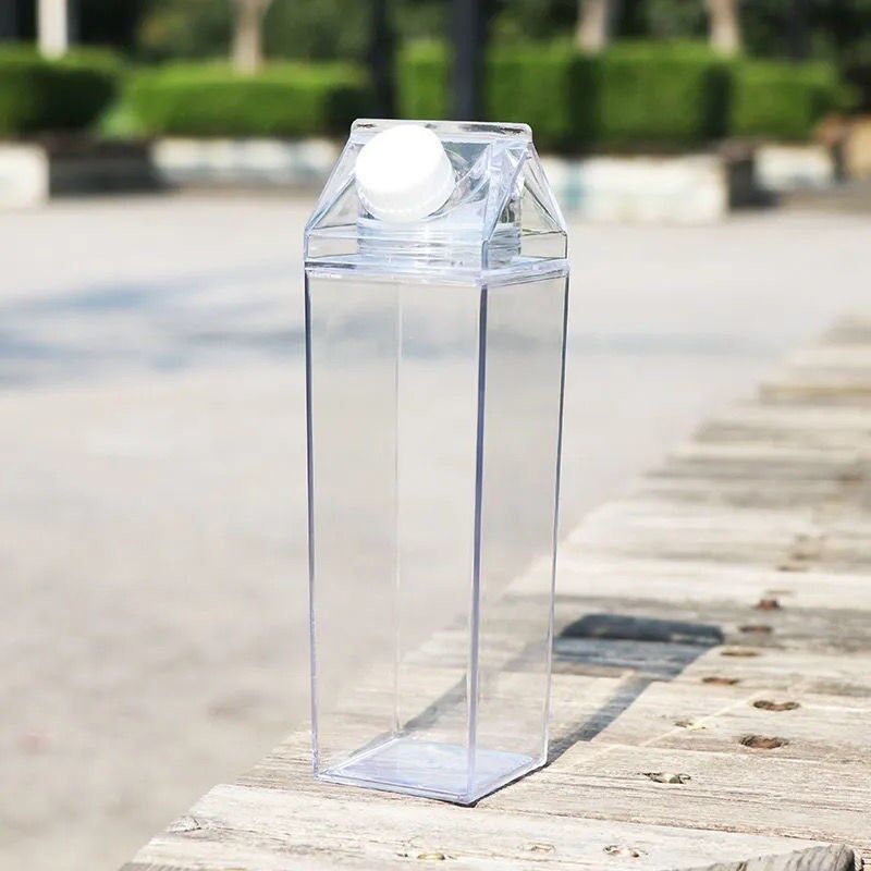 foto del prodotto sollbry bottiglie di cartone del latte trasparenti, borraccia in plastica riutilizzabile da 500 ml, facile da trasportare, adatta per sport