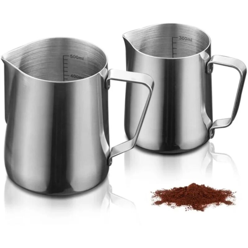 foto del prodotto sollbry brocca per latte in acciaio inossidabile, 2 pezzi brocca per latte in acciaio inossidabile brocca per caff portatile da 350 ml e 600 ml