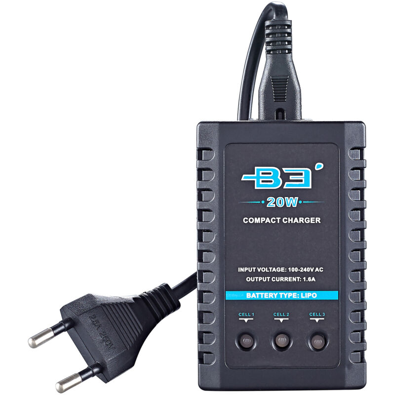 foto del prodotto sollbry caricabatterie bilanciato b3 pro da 20 w e 1,6 a per batterie al litio lipo 2s, 3s, 7,4 v e 11,1 v, mini caricabatterie portatile per